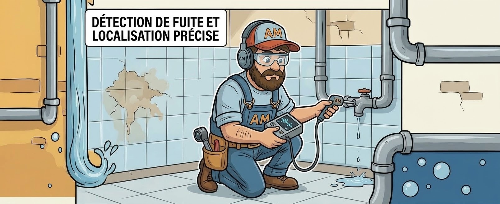 Illustration cartoon : recherche de fuite