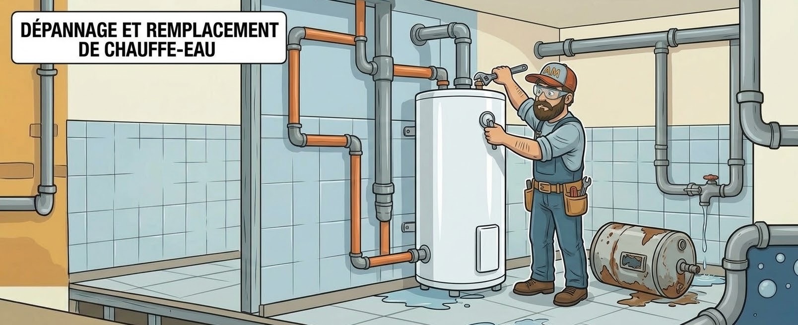 Illustration cartoon : chauffe-eau