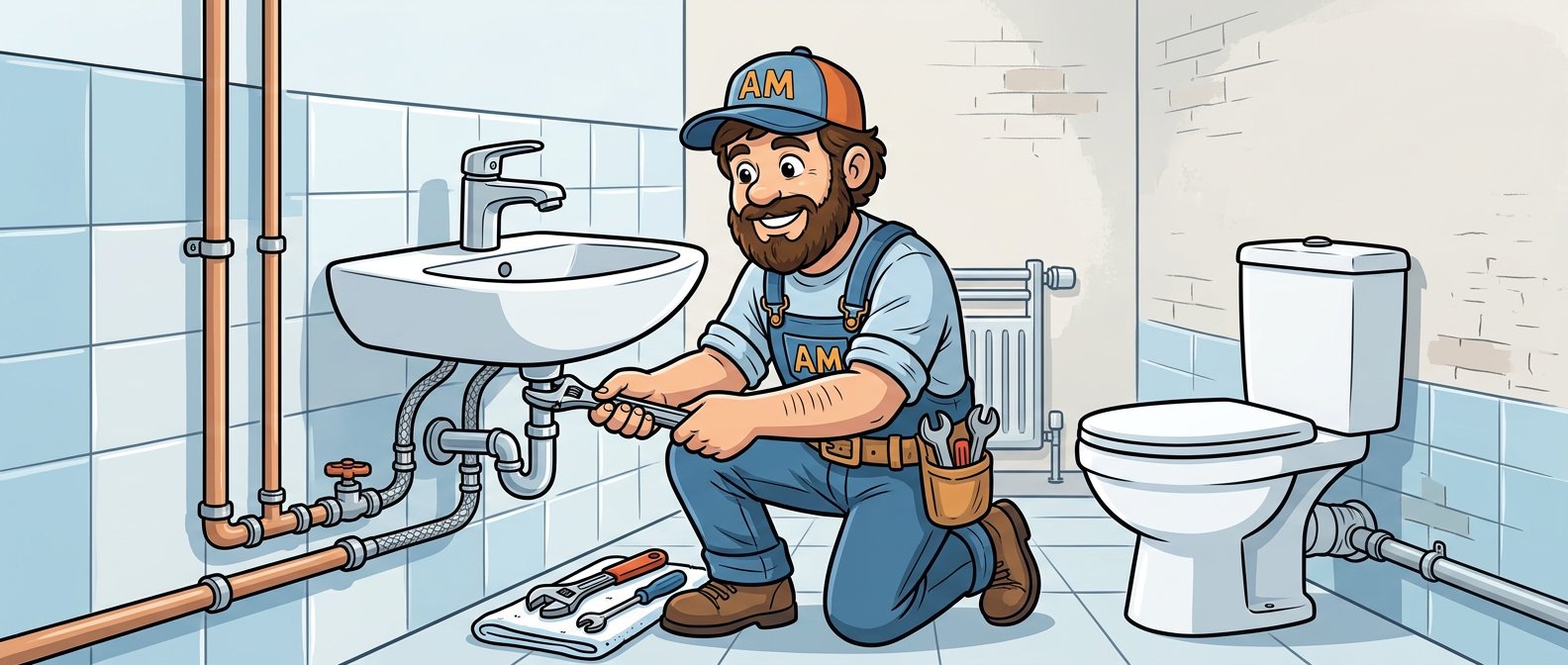 Illustration cartoon : installation sanitaire