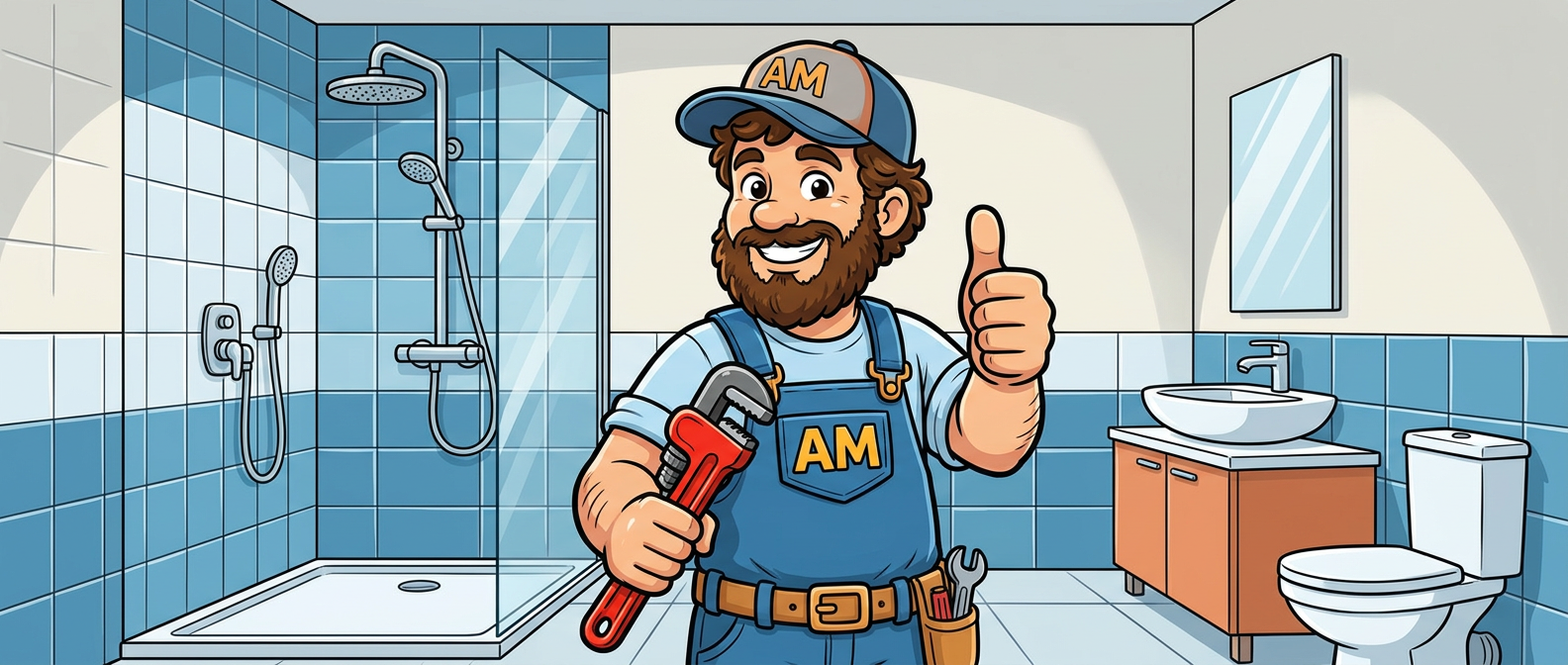 Illustration cartoon : rénovation salle de bain